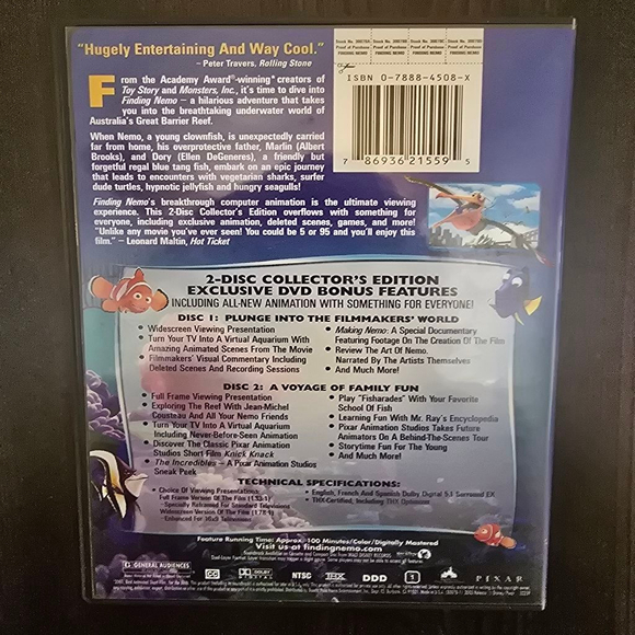 Disney Pixar Finding Nemo 2 Disc Collector's Edition DVD - Picture 2 of 2
